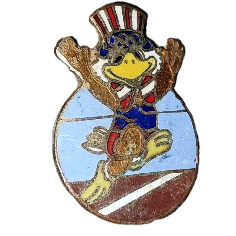1984 L.A. Olympic Games Sam the Eagle Running Enamel Lapel Hat Pin Pinback